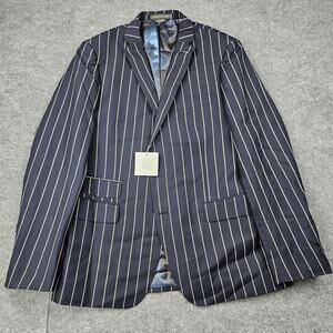 Indochino Blazer Mens 42 Navy Pinstripe Wool Linen Retro Career Timeless Staple